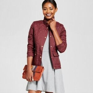 A NEW DAY Burgundy Women's Puffer Jacket Size XS Copper Accents Lightweight NWOT